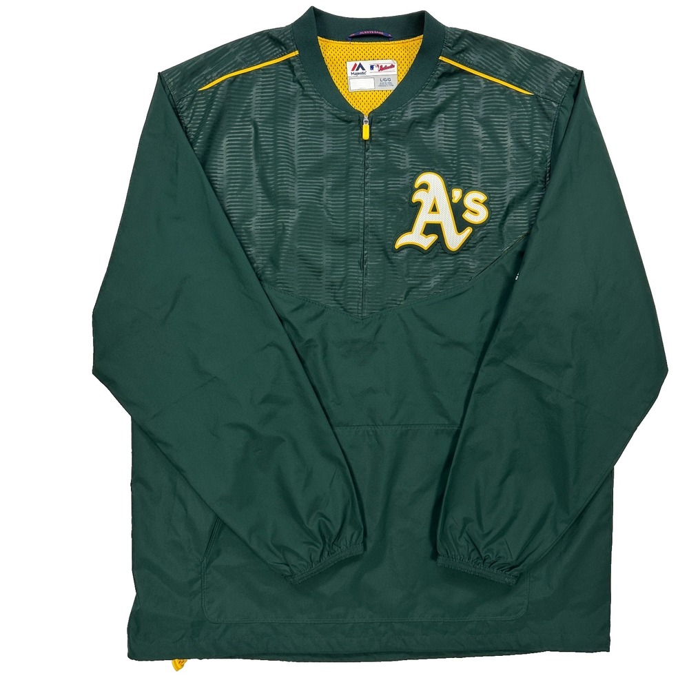 Majestic Oakland A's Dugout Jacket Large MLB Cool Base 1/4 Zip Green Pullover